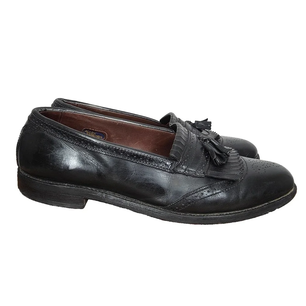 Allen Edmonds Bridgeton Loafers Mens 11 C Black Leather Brogue Kiltie Tassel USA